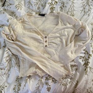 Urban Outfitters Cream Buttoned V-Neck Long Sleeve
